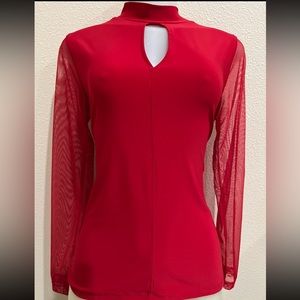 DKNY Women’s Mick Sheer Long Sleeve Top Red. New. Medium